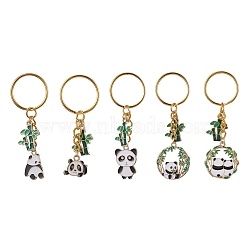 Panda & Bamboo Alloy Enamel Pendant Keychains, with Iron Split Key Rings, Golden, 6.5~75.5cm(KEYC-JKC00629)