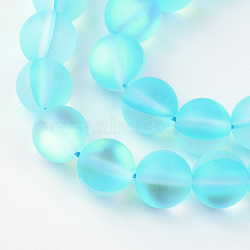 Synthetic Moonstone Beads Strands, Holographic Beads, Dyed, Frosted, Round, Deep Sky Blue, 6mm, Hole: 1mm, about 60~62pcs/strand, 14~15 inch(G-R375-6mm-A04)