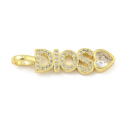 Word DIOS Rack Plating Brass Micro Pave Clear Cubic Zirconia Pendants, Cadmium Free & Lead Free, Real 18K Gold Plated, 29.5x7.5x3mm, Hole: 4.7x3.5mm(KK-Z053-11G-02)