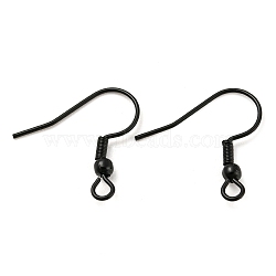 304 Stainless Steel Earring Wires, French Hooks with Coil and Ball, Black, 20 Gauge, 19.5x20mm, Hole: 2mm, Pin: 0.8mm(STAS-XCP0001-73)