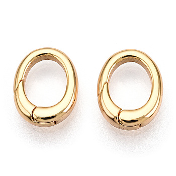 Brass Spring Gate Rings, Oval, Real 18K Gold Plated, 12x9x3mm, Hole: 7.5x6mm