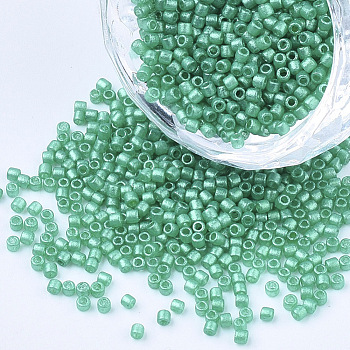 Pearlized Cylinder Seed Beads, Uniform Size, Sea Green, 1.5~2x1~2mm, Hole: 0.8mm, about 4000pcs/bag, about 50g/bag