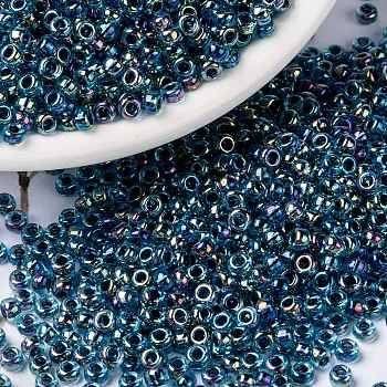 MIYUKI Round Rocailles Beads, Japanese Seed Beads, 8/0, (RR339) Blue Lined Aqua AB, 8/0, 3mm, Hole: 1mm, about 19000~20500pcs/pound