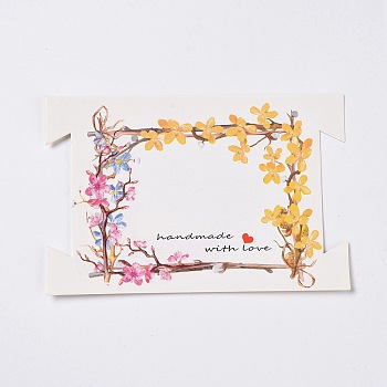 Rectangle Paper Hair Ties Display Cards, Floral Jewelry Display Cards for Hair Ties, Gold, 8.05x12x0.05cm