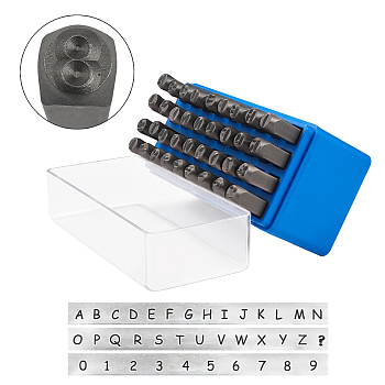 Iron Metal Stamps, Including Letter A~Z, Number 0~8 and Ampersand, Black, Stamp: 63x8mm, Letter & Number: 6mm, 36pcs/box