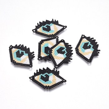 MIYUKI & TOHO Handmade Japanese Seed Beads Links, Loom Pattern, Eye, Black, 27~28x40~42x1.7mm, Hole: 2mm