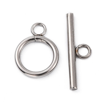 304 Stainless Steel Ring Toggle Clasps, Stainless Steel Color, Ring: 19x14x2mm, Hole: 3mm, Bar: 24.5x7x2.5mmm, Hole: 3mm