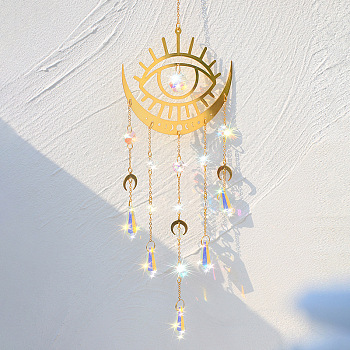 Alloy Evil Eye Pendant Decorations, Hanging Suncatcher, with Glass Cone Charm, for Home Decorations, Golden, Pendant: 334mm