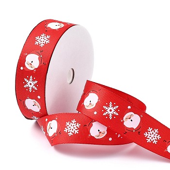 20 Yards Christmas Santa Claus Printed Polyester Grosgrain Ribbons, Flat, Red, 1 inch(25mm), about 20.00 Yards(18.29m)/Roll