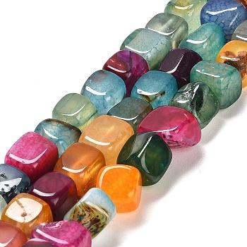 Natural Dragon Veins Agate Beads Strands, Dyed & Heated, Cube, Mixed Color, 9x10x9.5mm, Hole: 1.4mm, about 37pcs/strand, 14.57''(37cm)