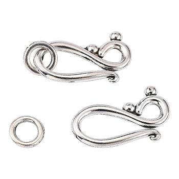 Tibetan Style Alloy Hook and Eye Clasps, Lead Free, Cadmium Free and Nickel Free, teardrop, Antique Silver, Hook: 12x20.5mm, Eye: 7.5mm, Hole: 5mm