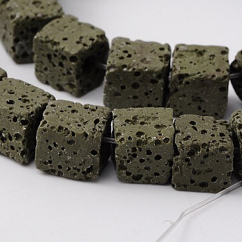 Synthetic Lava Rock Bead Strands, Cube, Dyed, Dark Green, 8x8x8mm, Hole: 2mm, about 45pcs/strand, 16 inch