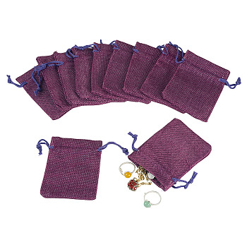 20Pcs Rectangle Polyester Imitation Burlap Packing Pouches Drawstring Bags, for Christmas, Wedding Party and DIY Craft Packing, Purple, 9x7cm