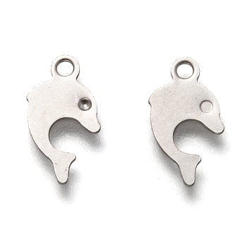 201 Stainless Steel Charms, Laser Cut, Dolphin, Stainless Steel Color, 12x6.5x0.5mm, Hole: 1.4mm