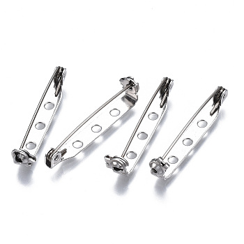 201 Stainless Steel Brooch Pin Back Safety Catch Bar Pins, with 2 Holes, Stainless Steel Color, 33x4.5x6mm, Hole: 2mm, Pin: 0.5mm