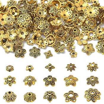 150Pcs 15 Style Tibetan Style Alloy Flower Bead Caps, Antique Golden, 6~12x1.5~4mm, Hole: 1~2mm, 10pcs/style