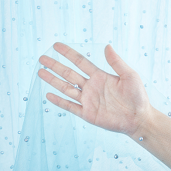 Nylon Mesh Fabrics, with Imitation Pearl Beads, Clothing Accessories, Light Sky Blue, 1760mm, 3 yards/set