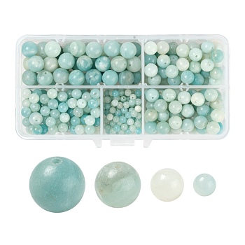 340Pcs 4 Style Natural Amazonite Beads, Round, 4mm/6mm/8mm/10.5mm, Hole: 1~1.2mm