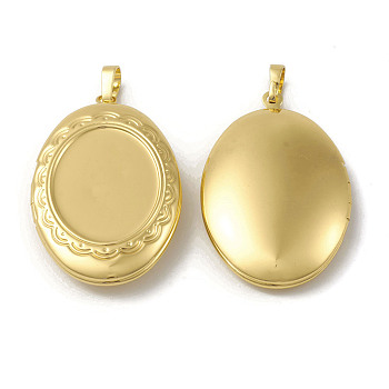 Rack Plating Brass Locket Pendants, Oval Charm, Cadmium Free & Lead Free, Long-Lasting Plated, Real 18K Gold Plated, 38.5x25x7mm, Hole: 4x7mm