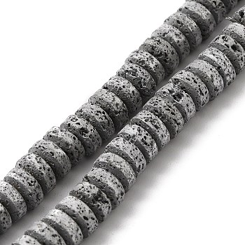Electroplated Natural Lava Rock Beads Strands, Flat Round/Disc, Heishi Beads, Platinum Plated, 7x3mm, Hole: 3mm, about 123pcs/strand, 16.14''(41cm)
