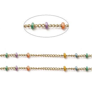Handmade 304 Stainless Steel Curb Chains, with Colorful Enamel Beaded, Soldered, with Spool, Golden, 1mm, 2x1mm