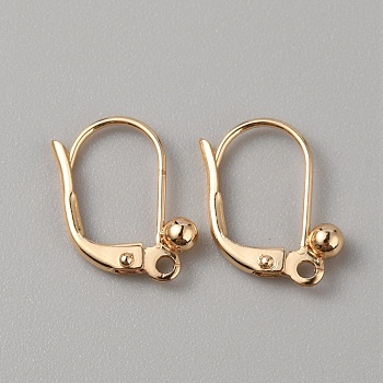 Brass Leverback Earring Findings, with Horizontal Loops, Real 14K Gold Plated, 15x12.5x3mm, Hole: 1.4mm, Pin: 0.8mm