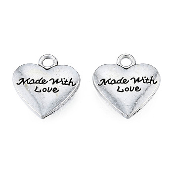 Tibetan Style Alloy Pendants, Cadmium Free & Lead Free, Heart with Word Made with Love, Antique Silver, 19x17x3mm, Hole: 2.5mm, about 330pcs/1000g