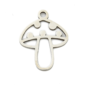 Non-Tarnish 201 Stainless Steel Pendants, Mushroom Charm, Laser Cut, Stainless Steel Color, 17x13x1mm, Hole: 1.5mm