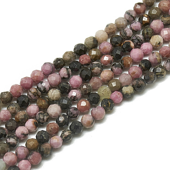 Natural Rhodonite Beads Strands, Faceted, Round, 3~3.5mm, Hole: 0.3mm, about 113pcs/strand, 14.9 inch