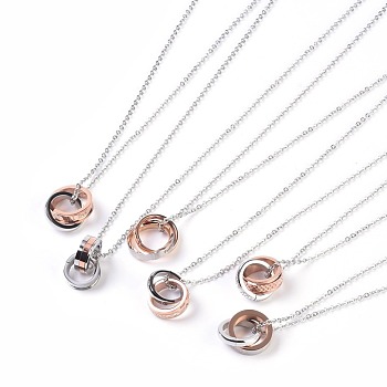 304 Stainless Steel Pendant Necklaces, with Cable Chains, Ring, Mixed Color, 19.6 inch~20.5 inch(50~52cm), Pendant: 15~20mm
