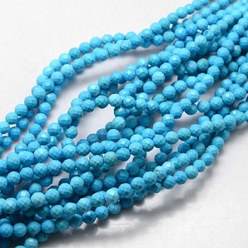 Natural Howlite Round Beads Strands, Dyed, Faceted, Sky Blue, 3mm, Hole: 0.5mm, about 135pcs/strand, 15.74 inch