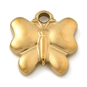 304 Stainless Steel Charms, Real 18K Gold Plated, Butterfly, 12x12x2mm, Hole: 1.6mm