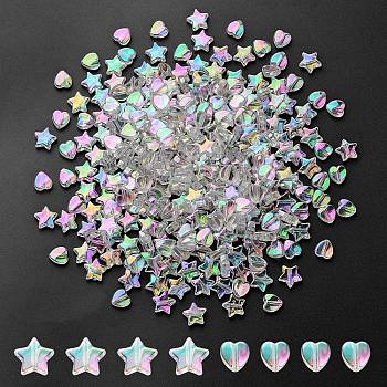 30OPcs 2 Style Eco-Friendly Transparent Acrylic Beads, Heart/Star, Dyed, AB Color, Clear AB, 8x8x3mm, Hole: 1.5mm
