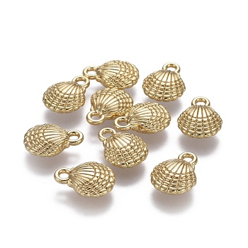 Alloy Pendants, Ocean Theme, Lead Free & Nickel Free & Cadmium Free, Scallop Shell Shape, Real 14K Gold Plated, 13.5x10x4mm, Hole: 1.8mm