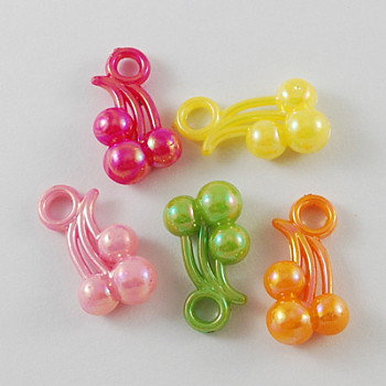 Opaque AB Color Acrylic Cherry Pendants, Mixed Color, 20x10x6mm, Hole: 3mm, about 1400pcs/500g
