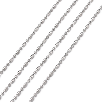 304 Stainless Steel Ball Chains, 1:1 Rice and Drum, Stainless Steel Color, 1.5mm