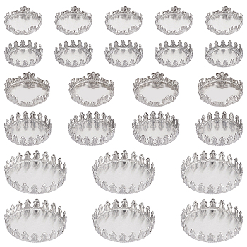 PandaHall Elite 60Pcs 6 Style 304 Stainless Steel Plain Edge Bezel Cups, Cabochon Settings, Flat Round, Stainless Steel Color, 13~21x3~4mm, Inner Diameter: 12~20mm, 10pcs/style