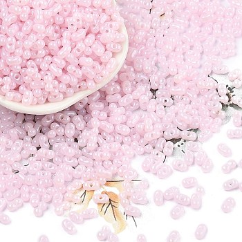 Baking Paint Glass Seed Beads, Peanut, Pink, 6x3.5x3mm, Hole: 1mm, about 4500pcs/pound