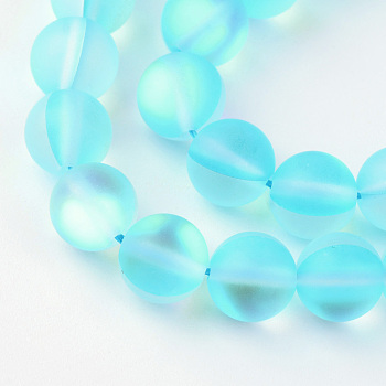 Synthetic Moonstone Beads Strands, Holographic Beads, Dyed, Frosted, Round, Deep Sky Blue, 6mm, Hole: 1mm, about 60~62pcs/strand, 14~15 inch