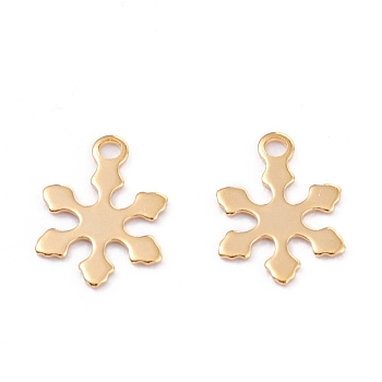 Christmas 201 Stainless Steel Charms, Laser Cut, Snowflake, Real 18k Gold Plated, 12x10x0.5mm, Hole: 1.4mm