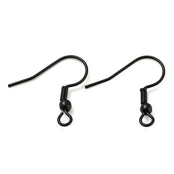 304 Stainless Steel Earring Wires, French Hooks with Coil and Ball, Black, 20 Gauge, 19.5x20mm, Hole: 2mm, Pin: 0.8mm