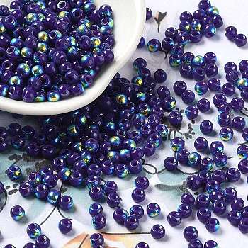 Glass Seed Beads, Half Plated, Opaque Colours Rainbow, Round Hole, Round, Dark Slate Blue, 4x3mm, Hole: 1.2mm, 7500pcs/pound