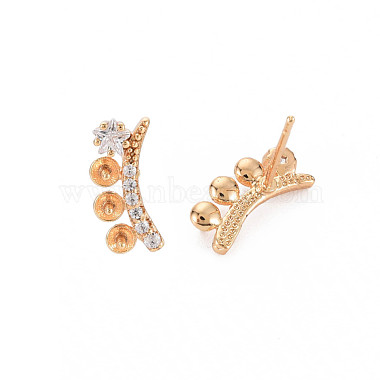 Brass Micro Pave Clear Cubic Zirconia Stud Earring Findings(KK-S364-038)-5