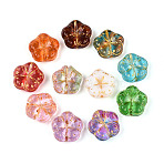 Baking Paint Transparent Glass Beads, Flower, Golden Metal Enlaced, Mixed Color, 17~17.5x18x7mm, Hole: 1~1.4mm(DGLA-N018-17)