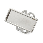 304 Stainless Steel Cuff Ring Components, Pad Ring Settings, Rectangle, Stainless Steel Color, Tray: 25x10mm, Rectangle: 28x13mm, Inner Diameter: 18mm(X-STAS-U059-02P)