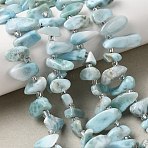 Natural Larimar Beads Strands, Nuggets, Top Drilled, with Seed Beads, 10~28x4~12x4~8mm, Hole: 0.9mm, about 42~56pcs/strand, 15.16''~15.55''(38.5~39.5cm)(G-P604-A28-01)