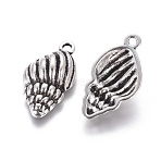 Tibetan Style Pendants, Trumpet Shell, Antique Silver, Cadmium Free & Nickel Free & Lead Free, 25.5x13x5.5mm, Hole:2mm(LF10857Y-NF)