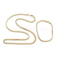 Ion Plating(IP) 304 Stainless Steel Wheat Chain Bracelets & Necklaces Jewelry Sets, Golden, 24-1/4 inch(61.5cm), 9-1/8 inch(23.2cm), Link: 5x3.5x3mm(SJEW-B019-04A-G)