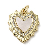 Brass Micro Pave Cubic Zirconia Pendants, with Shell, Heart, Real 18K Gold Plated, 18.5x16.5x3mm, Hole: 3.4mm(KK-Q808-25G)