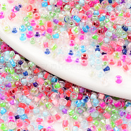 8/0 Glass Seed Beads, Transparent Inside Colours, Round Hole, Round, Mixed Color, 8/0, 3~3.5x2~3mm, Hole: 0.8mm, about 450g/bag(SEED-T005-09A)